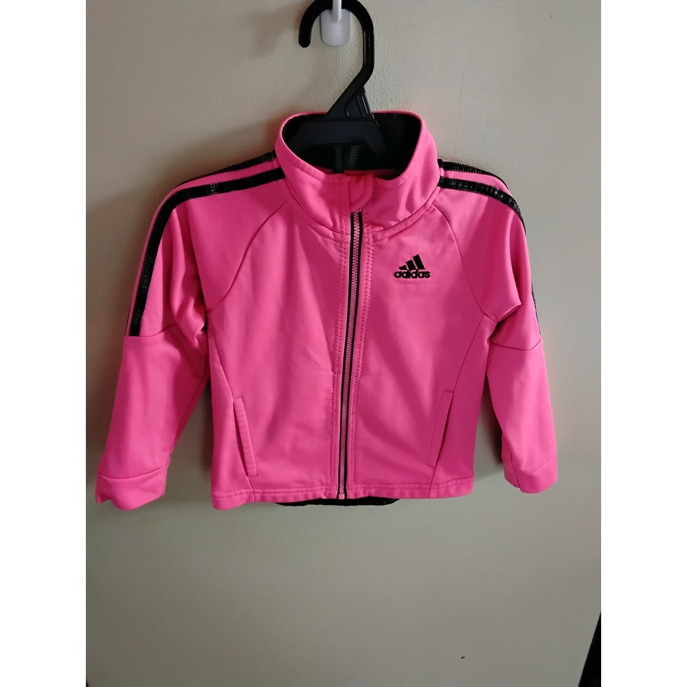 Adidas Girls Pink Track Jacket Full Zip 3-Stripe‎ Athletic Sweatshirt Size 24M